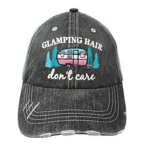Glamping Hair Don't Care Trucker Hat Gray One Size Adjustable Distressed Katydid